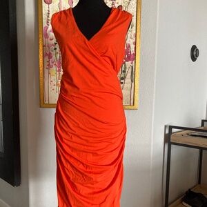 Boden Orange Sheered Side Mock Wrap Knit Dress Size 14
